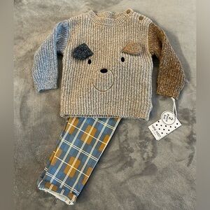 Nine West Baby/Infant Boy 2 piece set. Puppy Sweater/Plaid pants 18 mos NWT.